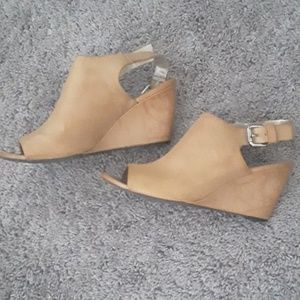 Tan peeptoe wedges